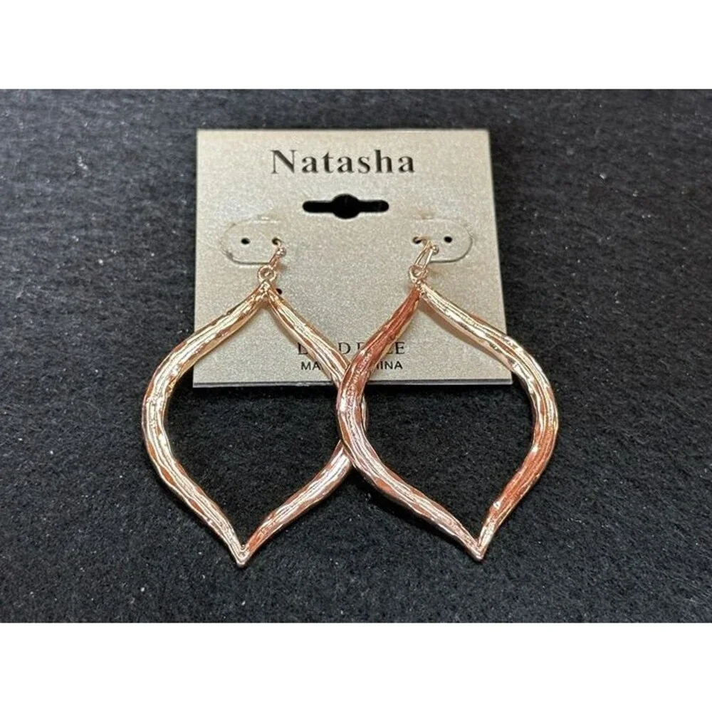 Rose Gold Tone Open Leaf Dangle Hoop Earrings Boho Lightweight NWT New Jewelry